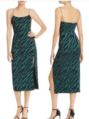 NWT Bec & Bridge Discotheque Midi Dress 2 Emerald Zebra Print Green Slit